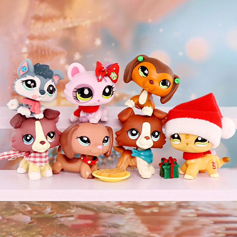

7PCS LPS Mini Pet Shop Dachshund Shorthair Cat Husky Puppy Collie Children's Bobble Head Toys Christmas Gifts for Boys and Girls
