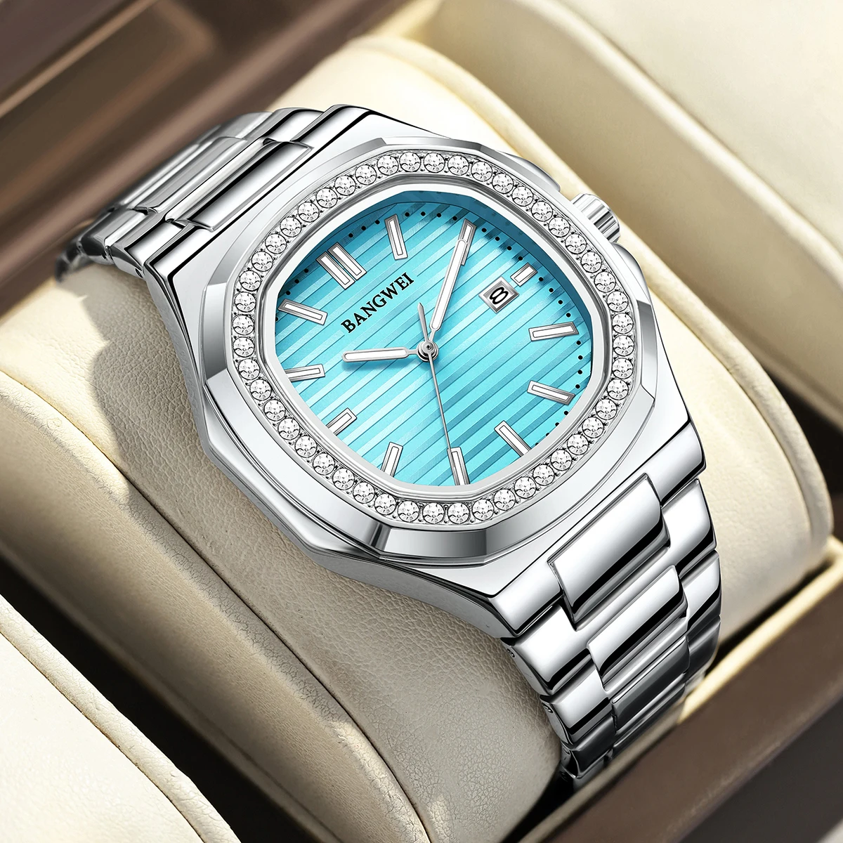 

Мужские роскошные часы BANGWEI 2026: модные деловые кварцевые наручные часы, водонепроницаемые, светящиеся, с датой. Мужские часы Reloj Hombre.