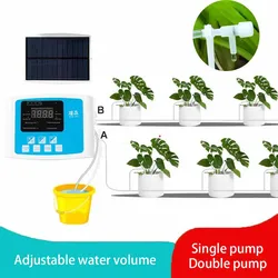 Garden Solar Energy Drip Irrigation Device with Regulating valve Potted Plant Watering Double Pump Controller Timer System Kit