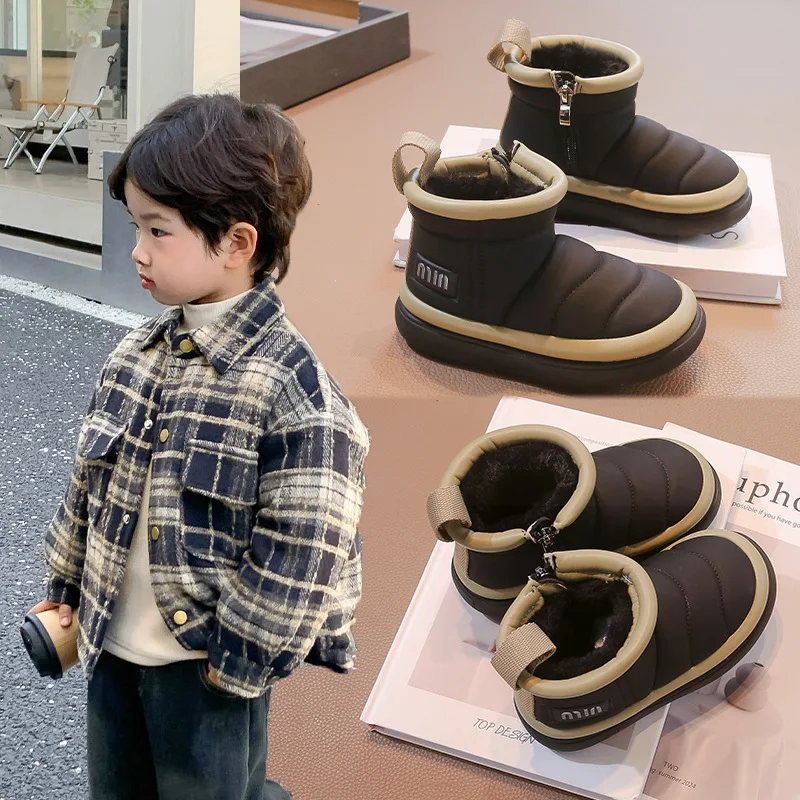 Botas de nieve para niños, botas de algodón de tela con paraguas a la moda, botas gruesas de felpa para niñas de 4 a 15 años, novedad de invierno de 2024