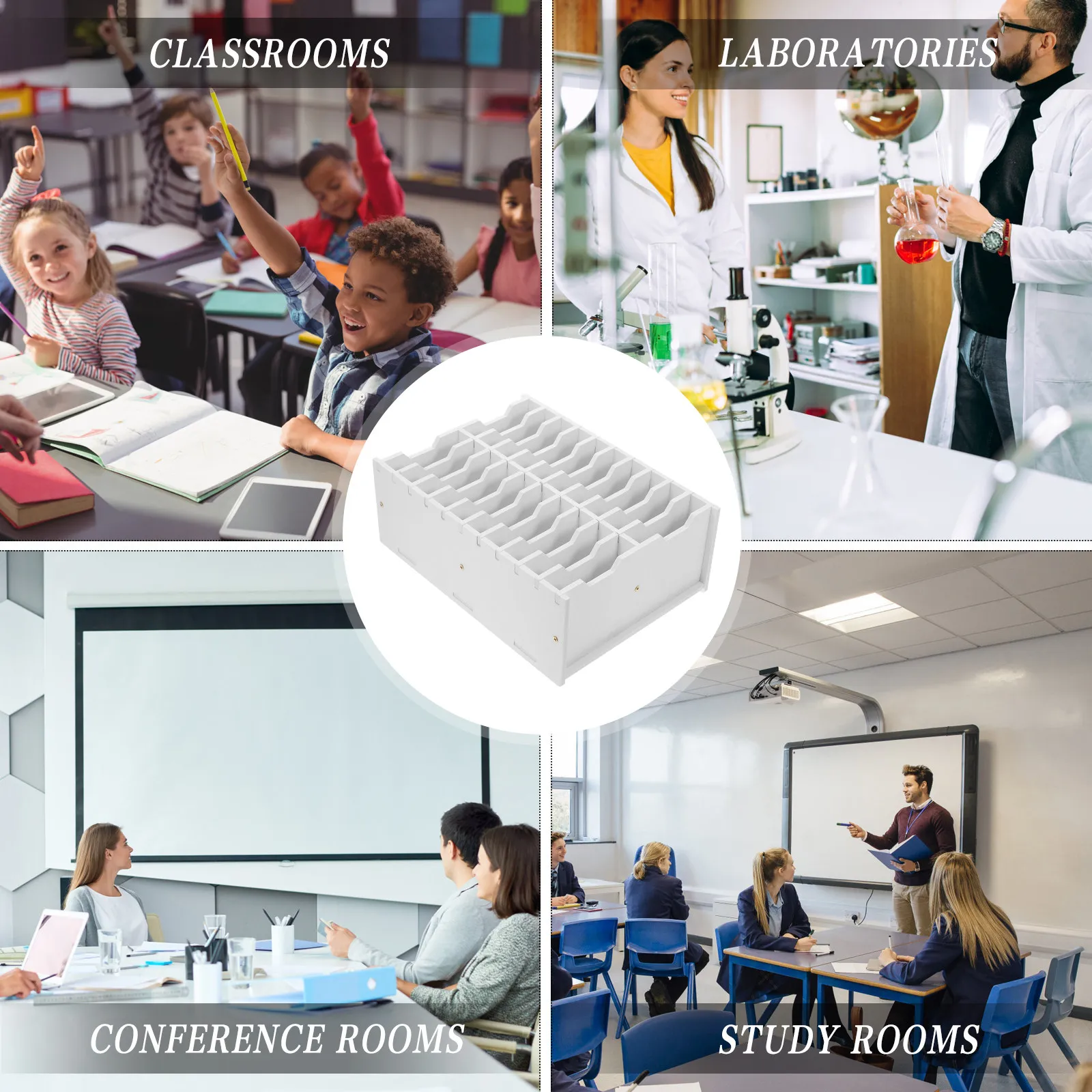 PVC Classroom Phone Holder Desktop Storage Box with Multiple Compartments Cell Phone Organizer for Students Teachers Distraction