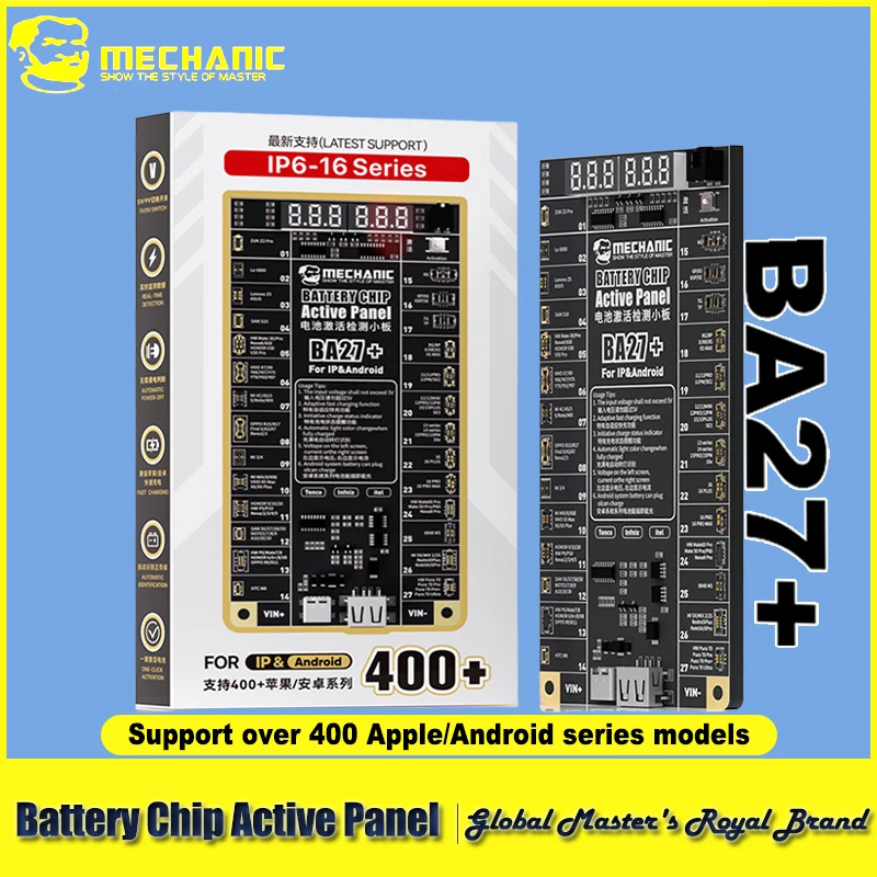 

MECHANIC BA27 + тестер батареи для телефонов iPhone16/400+ Android, светодиодный дисплей, многопортовое зарядное устройство, инструмент для ремонта, стабильный выход напряжения