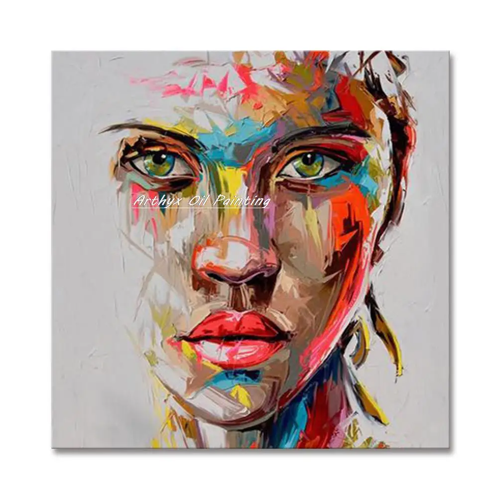 Arthyx Handpainted Palette Knife Face Figure Oil Paintings On Canvas,Modern Abstract Wall Art,Picture For Living Room,Home Decor