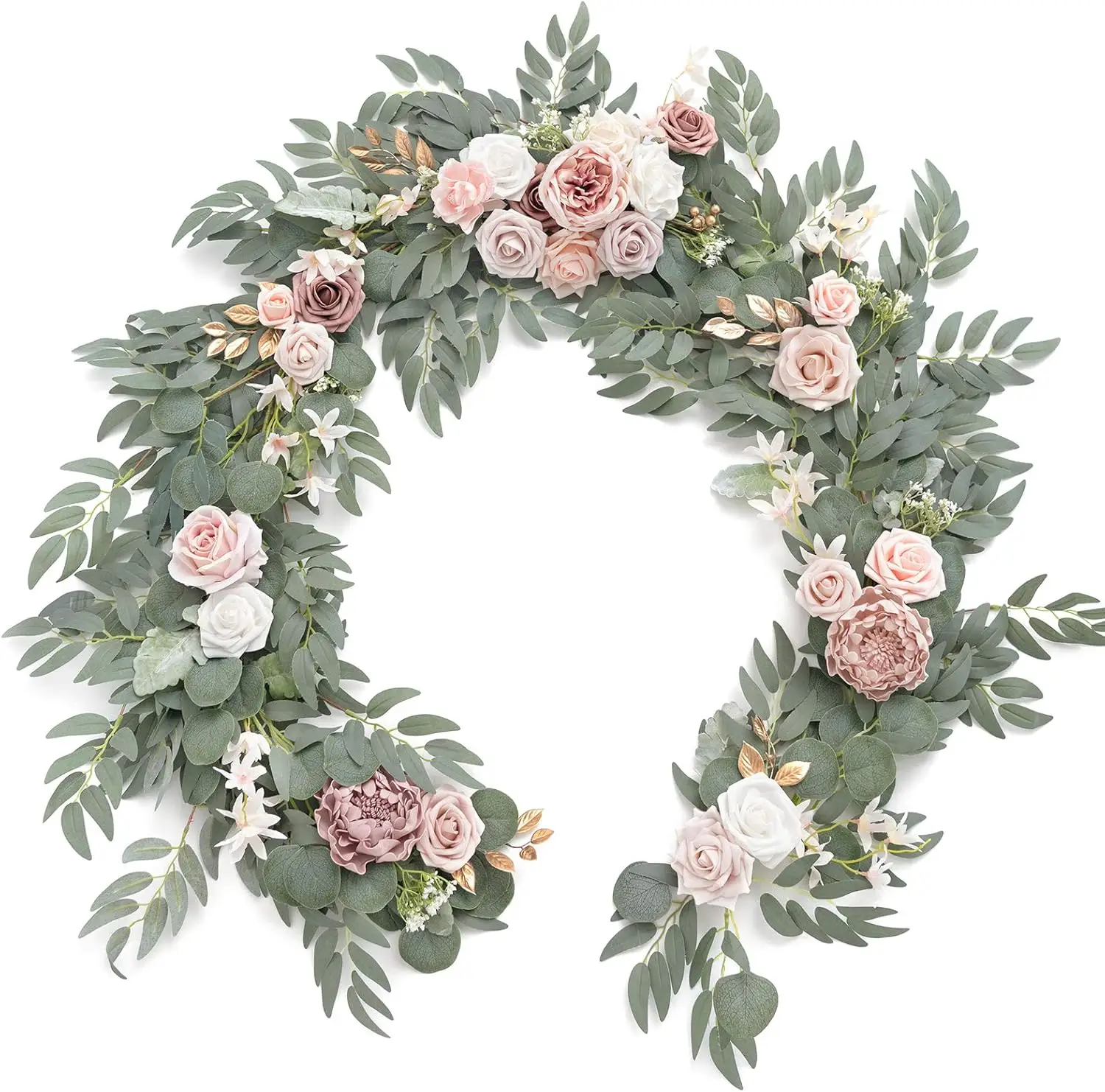 

moment Flower Garland - 6FT Eucalyptus & Rose - Pink Sweetheart Table Decor for Wedding Reception, Artificial Floral Garland for