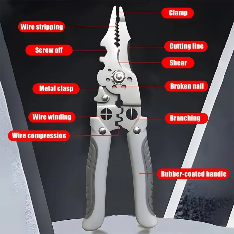 8.5 بوصة متعددة الوظائف متجرد الأسلاك الصناعية القاطع المكشكش الثقيلة الفولاذ المقاوم للصدأ كماشة كهربائية قبضة مريحة #2
