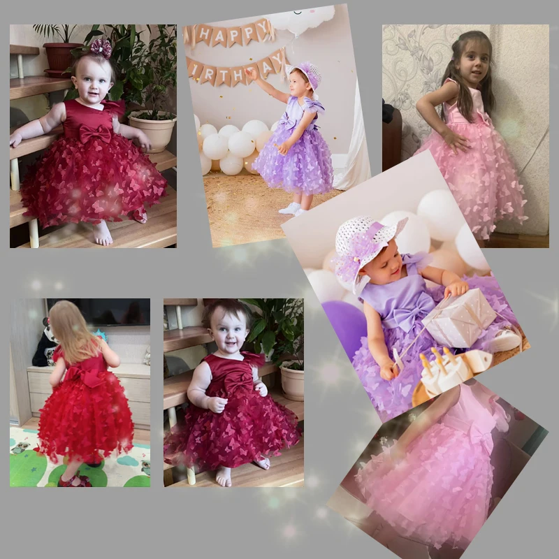 Big Bow new Baby Party Girl Princess Dress Lace Fashion First Birthday Birthday sequin Girl Flower Tulle  Evening Dress 0-6Y