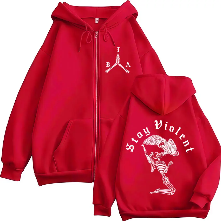 Stay Violent Brothers in Arms Skelett-bedruckte Kapuzenpullover mit Reißverschluss für Herren und Damen, Kapuzenpullover mit Reißverschluss, Vintage-Pullover, Jacken, Mäntel – Detail 5