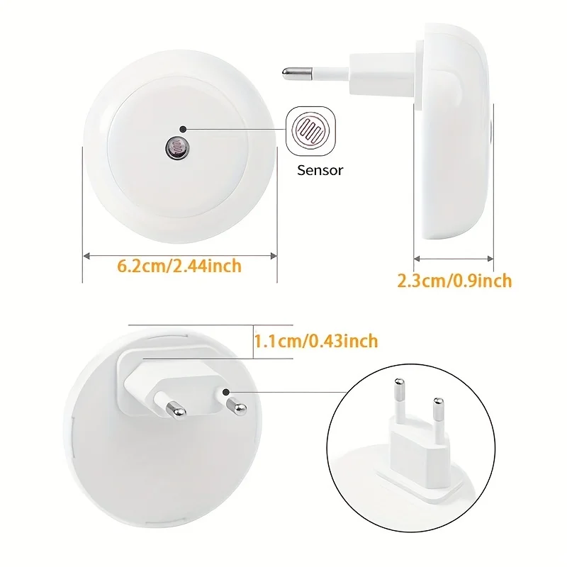 1pc Plug-in LED Night Light Dusk To Dawn Sensor Smart Wall Night Light For Bathroom Bedroom Home Kitchen Hallway Round Lamp
