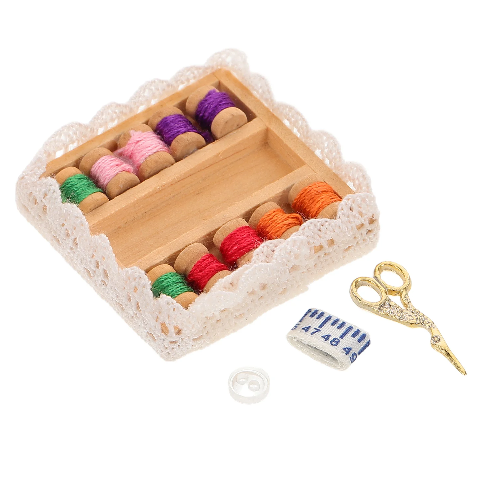 1Set miniatuur naaikofferaccessoires Realistische houten naaikist voor Tiny House Decor Poppenhuisdecoratieaccessoires