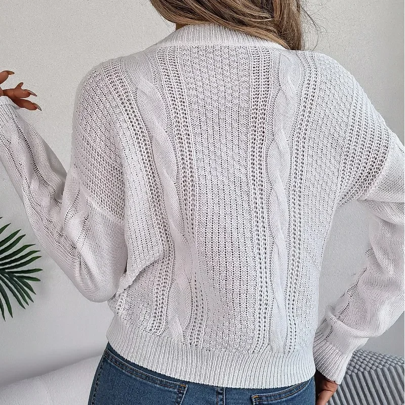 Jersey de manga larga con cuello redondo para mujer, suéter informal de punto con botones de hilo sólido, moda de oficina, Otoño e Invierno