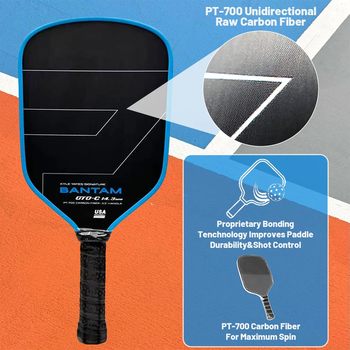 Paddletek Bantam Pickleball Paddle T700 Carbon Fiber Face for Maximum Spin - Image 2