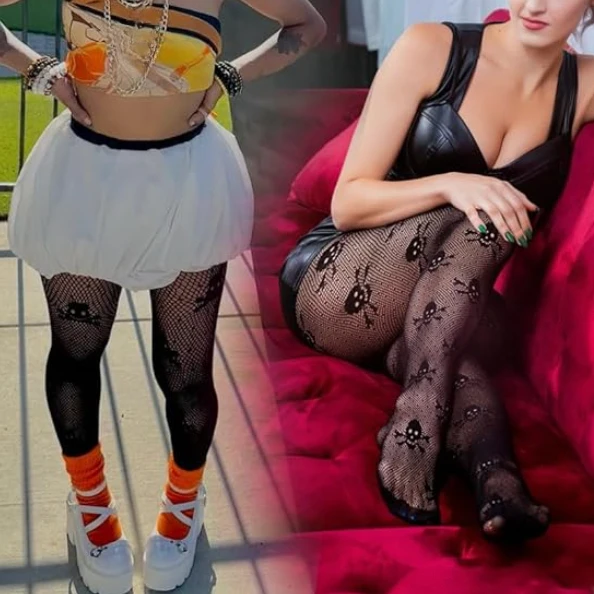 Halloween Pantyhose Skull Head Socks Holiday Mesh Body Stockings Sexy Underwear Dating Nightgown Women's Sexy Tights