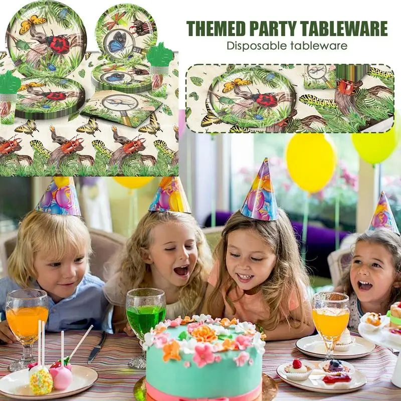 Nature Themed Parties Supplies 81-Piece Tableware Set Animal Creatures Decorations Fun Plate Cup Napkins Parties Tablecloth