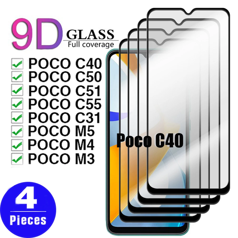 

4 шт. закаленное стекло для смартфона xiaomi Poco C51, защитная пленка Poco C55 M5 C50 C40 M4 5G M3 C31 F5 Pro 9D, защита экрана