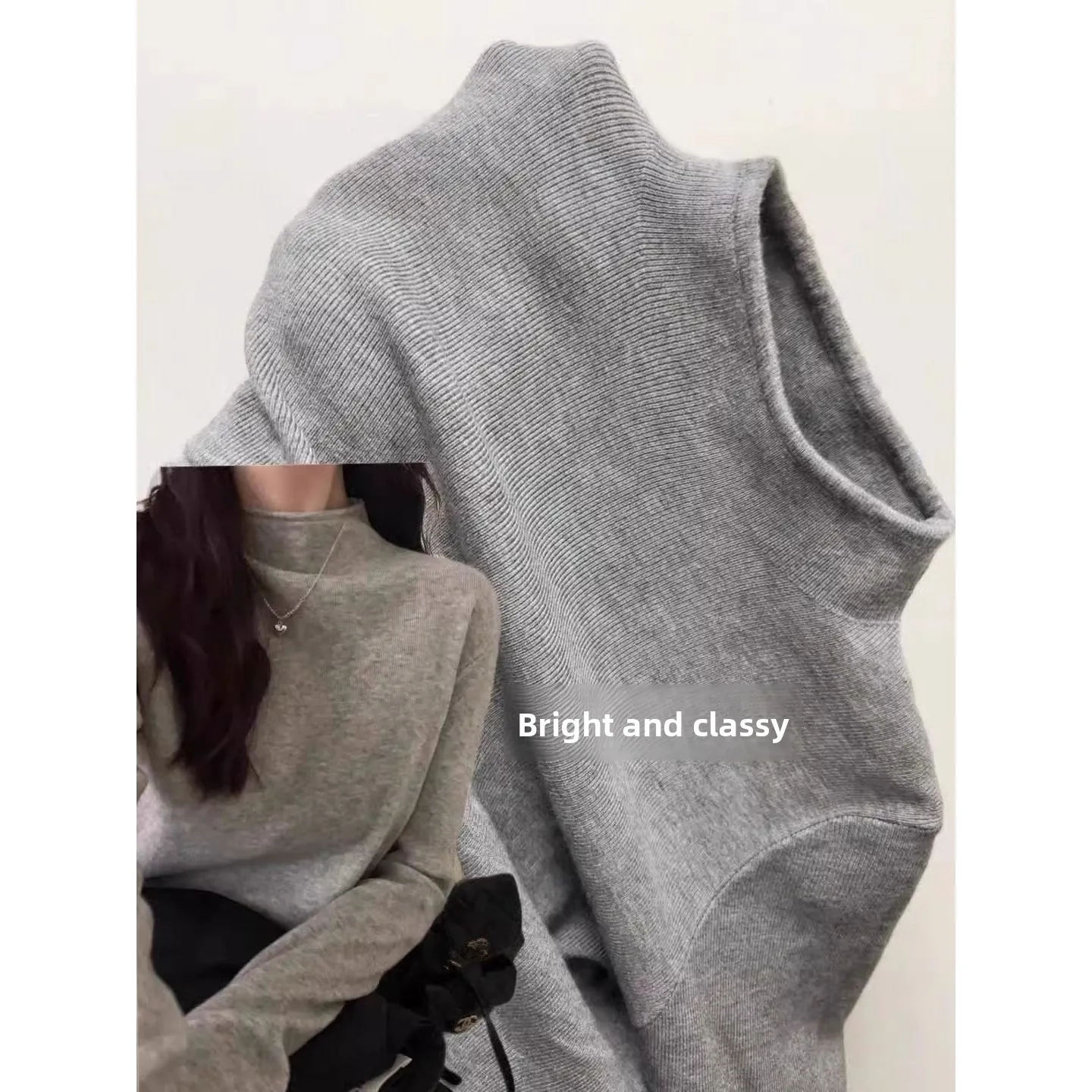 

Soft Cozy Autumn Winter Women's Knitted Sweater Small Stand Collar f High Ne Base Layer irt Regular Fit Long Sve Top