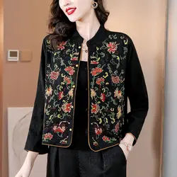 Chinese Tradition Black Tang Suit Female 2023 Spring Autumn New Embroidery Coat National Style Women Jacket Fashion Vintage