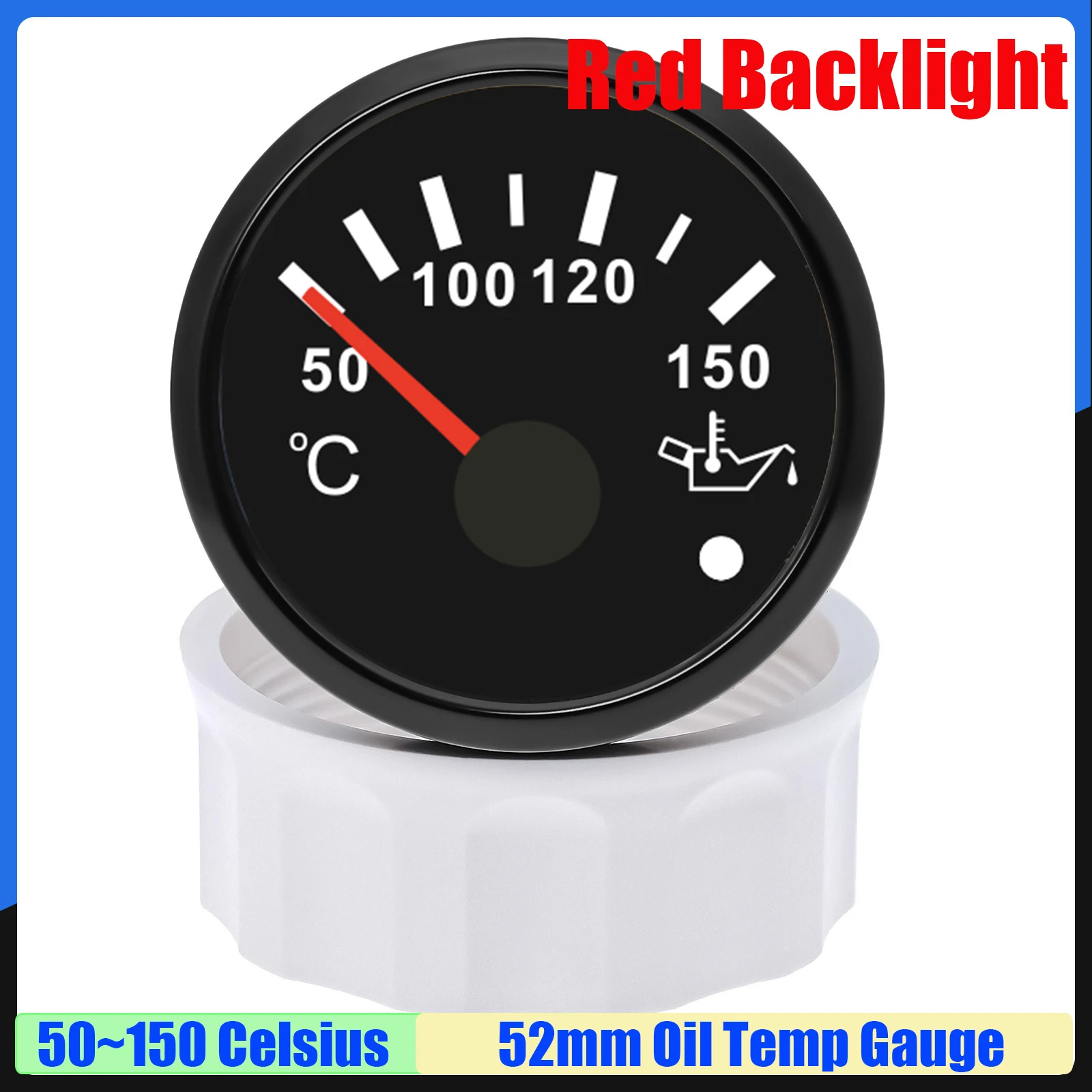 50~150 Celsius  52mm Oil Temperature Gauge with Alarm Red Backlight Oil Temp Meter Indicator for Auto Car Boat Marine 12V 24V