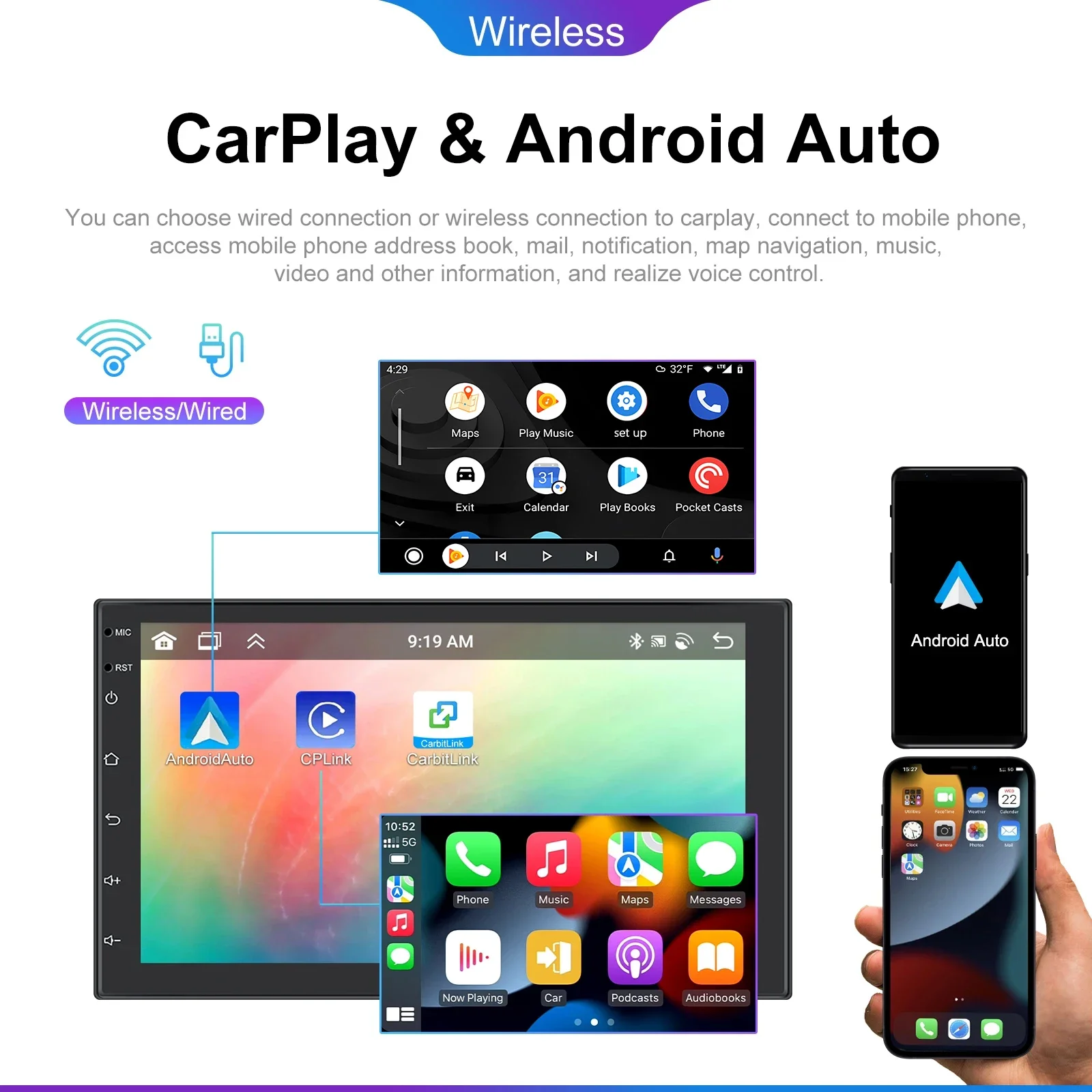 Podofo Android12 Car Stereo Radio 7/9/10inch 4+64G Carplay Android auto Car Multimedia Player WIFI Bluetooth For Toyota Honda