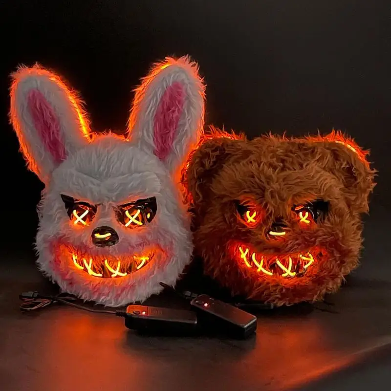 Halloween LED Glowing Cosplay Bear Mask Party Scary Bunny Headgear Carnival Masquerade Dance Horror Costume Head Cosplay Wearing