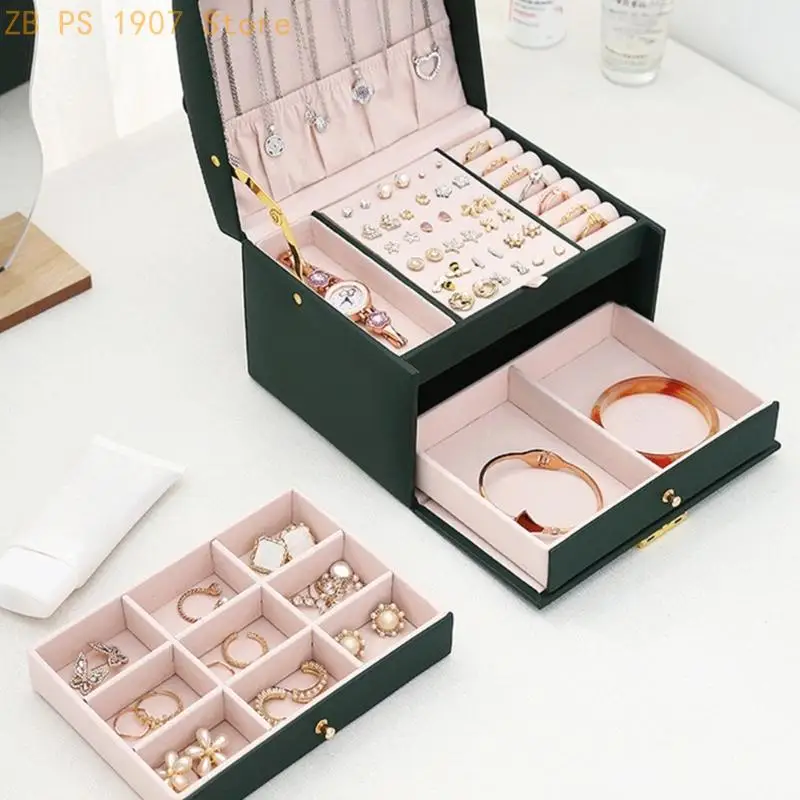 boite-a-bijoux-a-trois-niveaux-avec-exterieur-en-simili-compartiments-separes-deux-tiroirs-coulissants-serrure