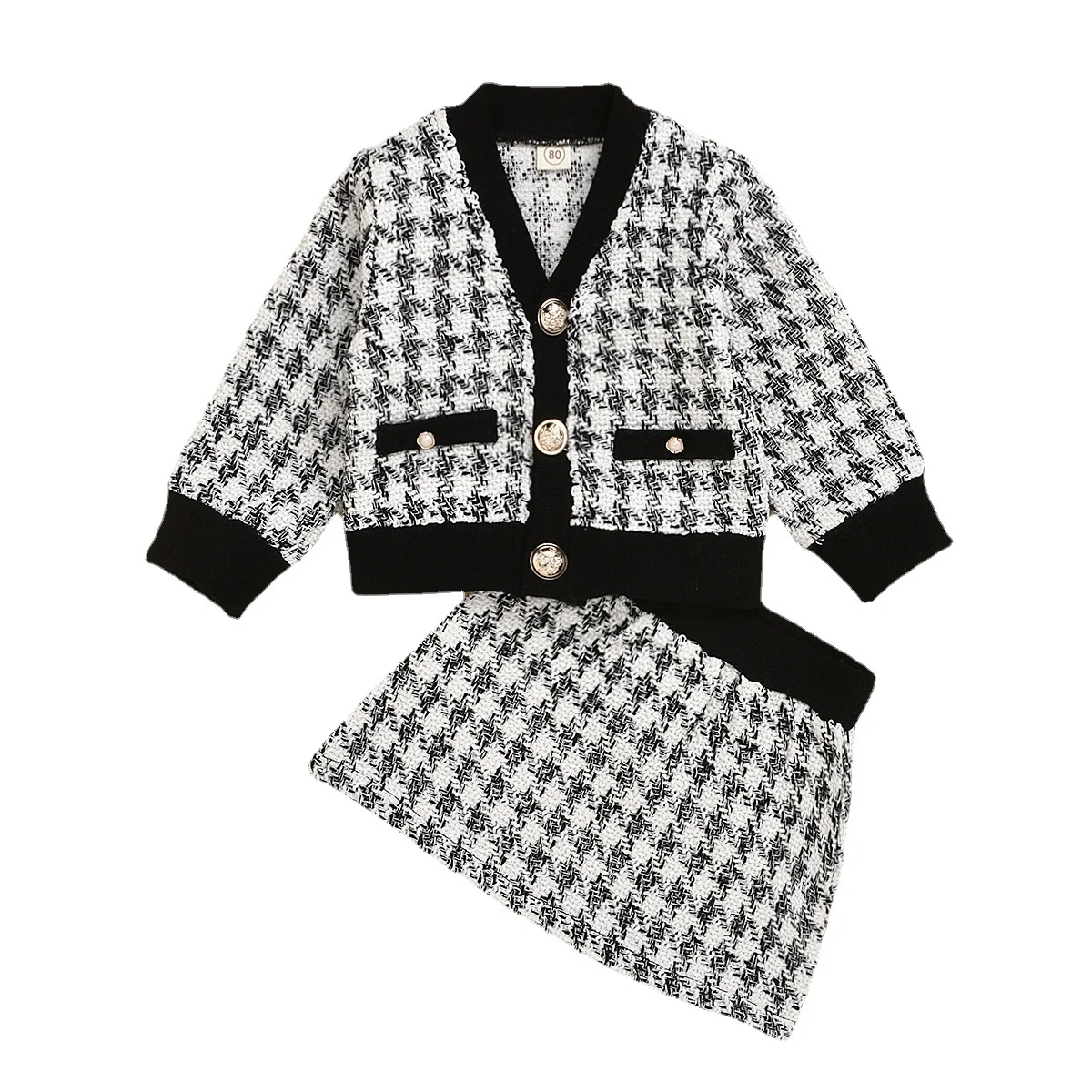 Girls knitted Cardigan Suit Clothing New Children's Plaid V-neck Jacket Pleated Skirt 2 Piece Infant  Trend 2-6Y