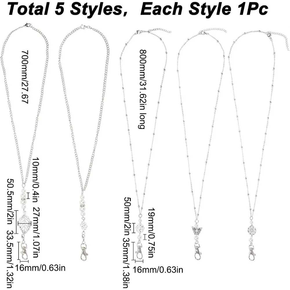 5 Styles ID Necklace Lanyard Chain Badge Necklaces Dream Catcher Butterfly Beaded Lanyard Imitation Pearl Beads Badges