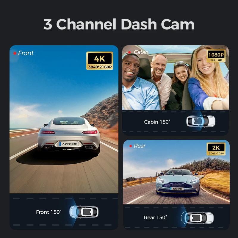 AZDOME M550 Max 4K Car Dashcam With 3.18'' Screen Front And Rear Camera GPS And Wifi 64GB TF Card Black Box Driving Recorder