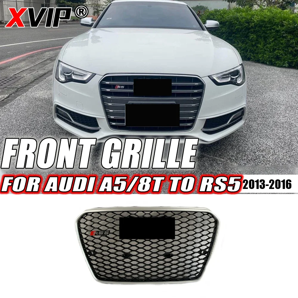 

XVIP RS5 Style Honeycomb Matte Silver Front Bumper Grille Fit For Audi A5 S5 8T 2013-2016 High Quality ABS Upper Grille