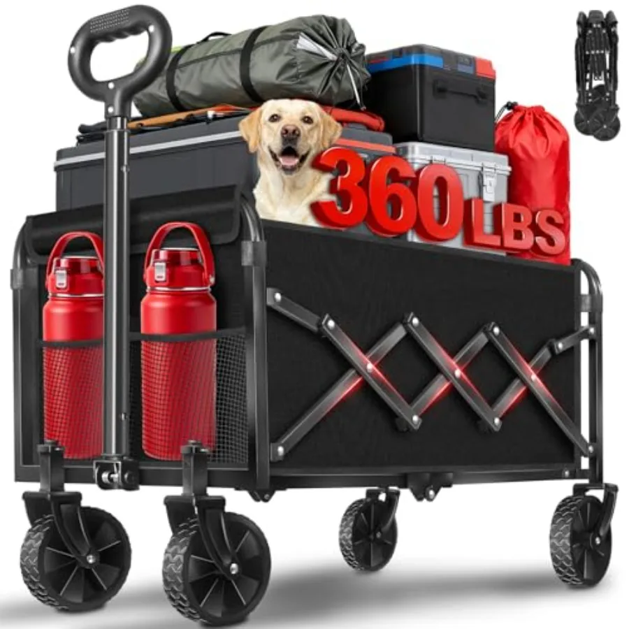 Wagons Carts Foldable Collapsible Wagon with Wheels — Folding Utility Wagon Cart Portable for Camping, Sports, Groceries, Apart