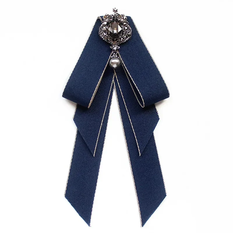 New Fabric Cloth Art Bowknot Brooch Rhinestone Bow Tie College Wind Collar Pin and Brooches Shirt Corsage for Women Accessories