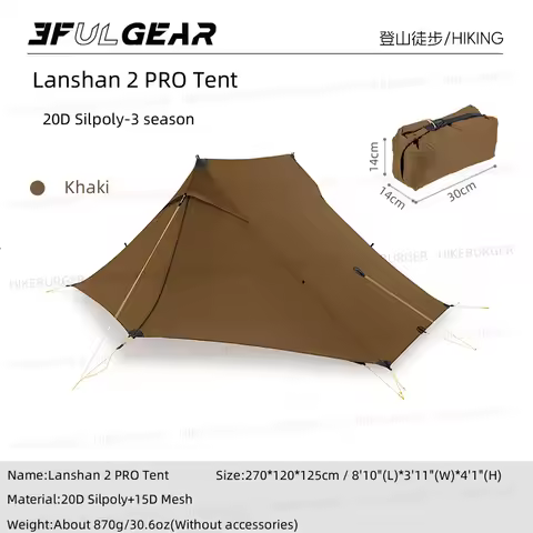3F UL GEAR Lanshan 2 Pro Silpoly/Silnylon Tent Outdoor Ultralight Poleless Tent T-zip Doors Waterproof Hiking Backpacking
