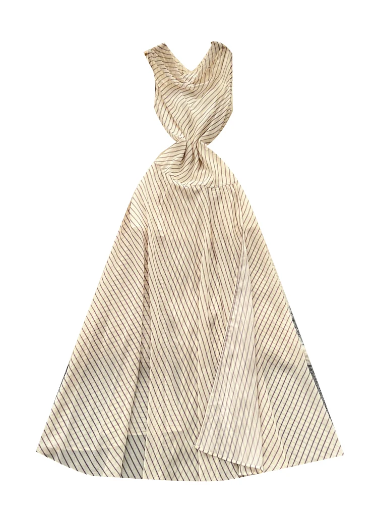 Ele taille haute a-ligne Dr femmes luxe Svel rayé asymétrique Dr coréen Sle été longue Dr