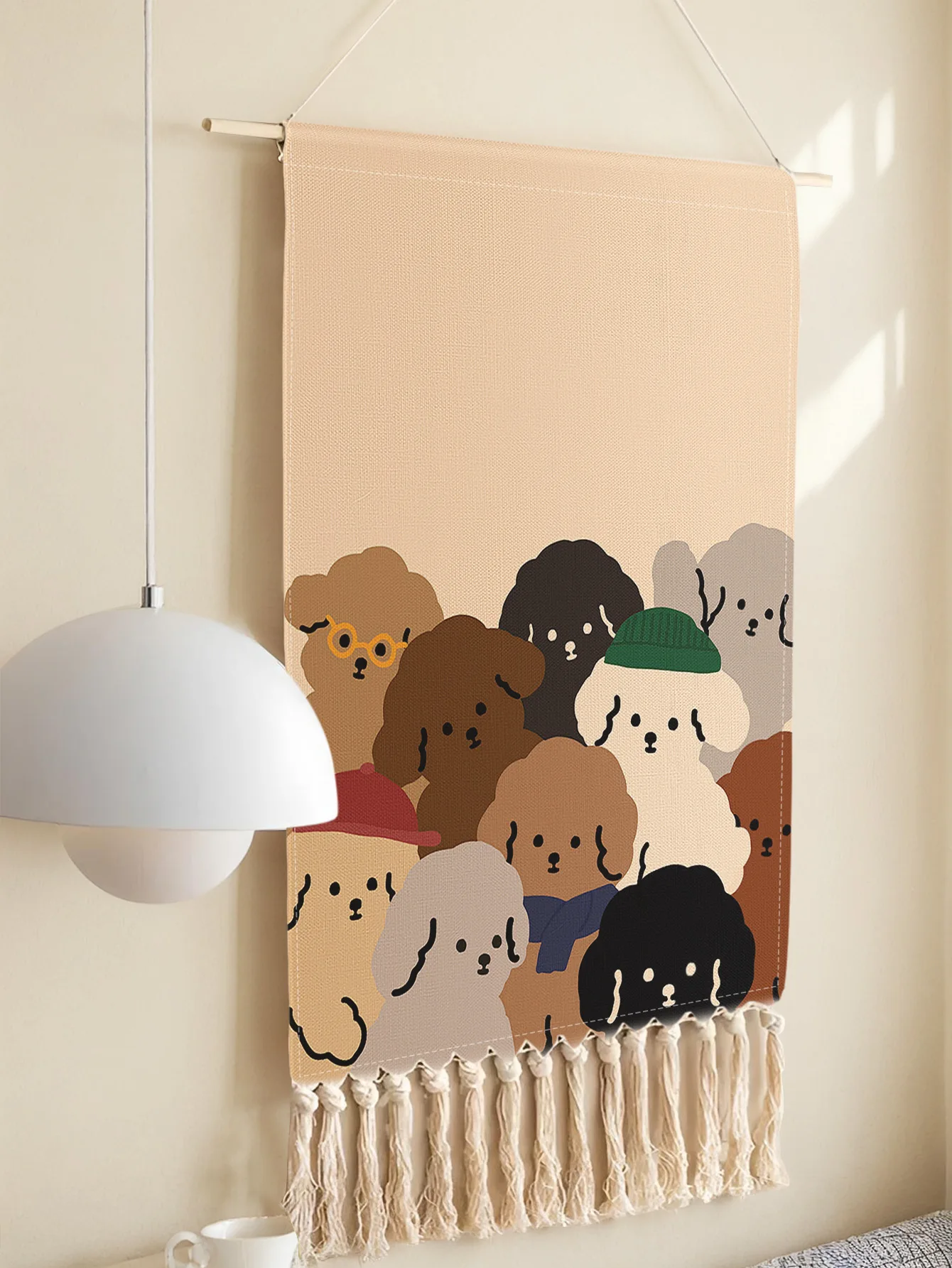 Cartoon Multi Puppy Group Print Tassel Wall Hanging Tapestry For Home Bedroom Wall Decor