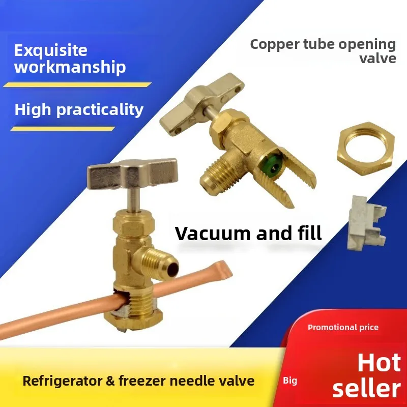 Válvula de flúor de tubo de cobre, herramienta de reposición de agua al vacío y ajoción de líquidos, válvula de aguja de llenado de refrigerante para refrigerador