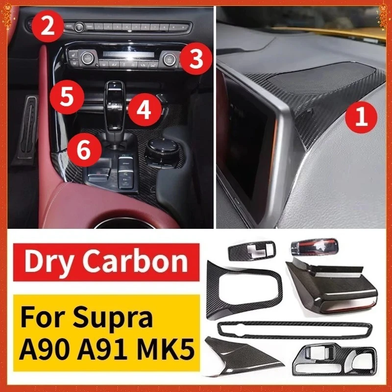 

For TOYOTA GR Supra A90 A91 MK5 Real Dry Carbon Fiber 2019-2022 Center Console Gear Shift Head Cover Trim Side Panel Interior