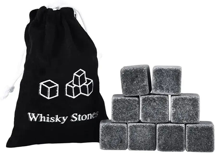 6pcs/set Whiskey Stones Gift Set Sipping Ice Cube Cooler Whisky Ice Stone Whisky Natural Rock Bar Wine Cooler Party Wedding