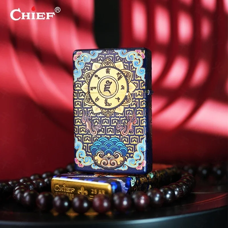 

CHIEF God of Wealth Five sided Color Printing Kerosine Lighter Classic Grinding Wheel Ignition Fashion Trend Ultra thin Lighters