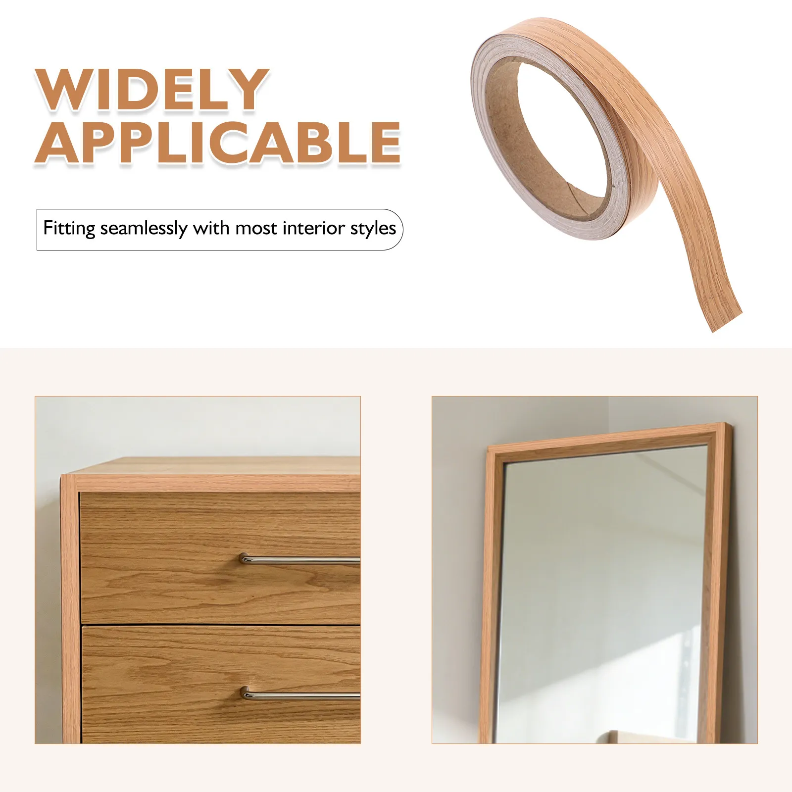 2 Rolls Wood Grain Repair Tape Self Adhesive Edging Strips Kitchen Cabinet Edge Banding Furniture Veneer Repair Strip Decorative
