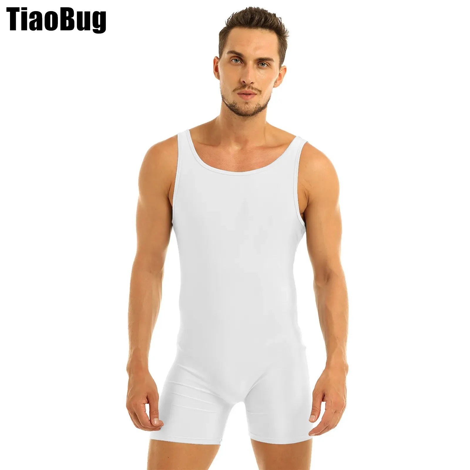 

Mens Sleeveless Gym Bodysuit Stretchy One Piece Sport Leotard Dance Biketard Unitard