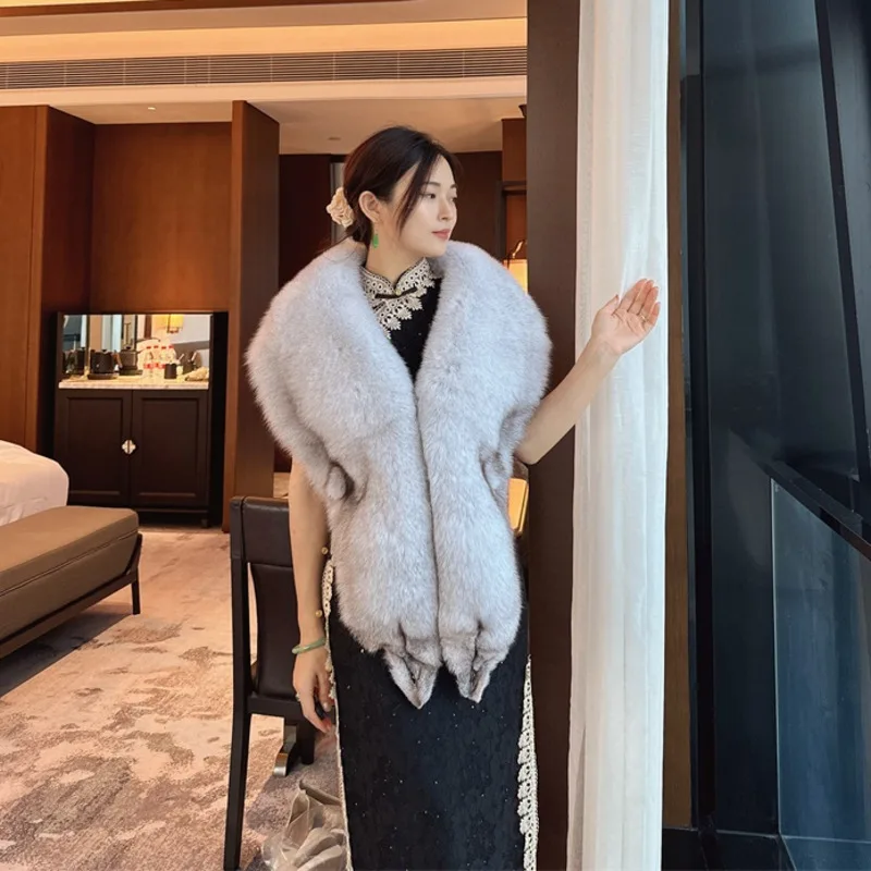 Real Fox Fur Scarf Shawl Full Fur Wedding Shawl Long Fox Fur Large Neck Scarf Winter Natural Warmth Fur Collar Female Fur Wraps