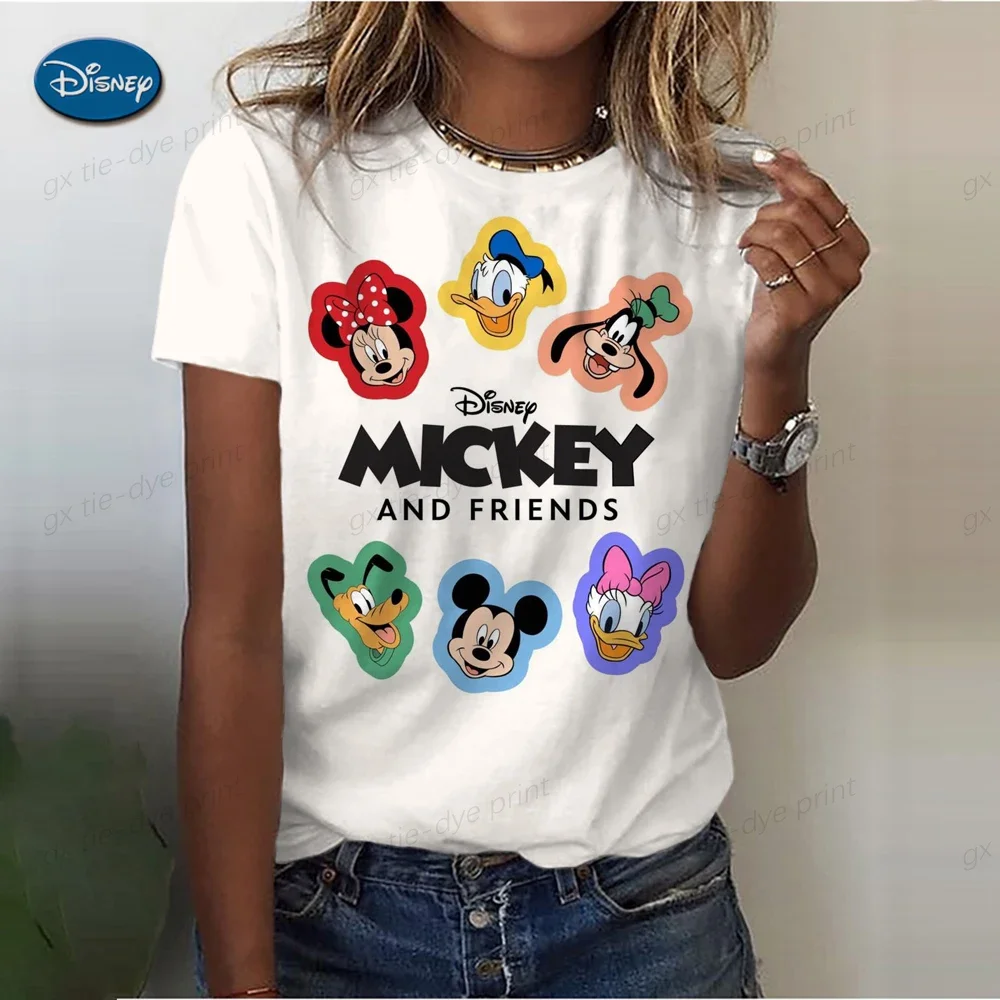 

2025 Kawaii Mickey Mouse T-shirts Women Black Tops Ladies Casual Vintage O Neck T-shirt Korean Style Harajuku Clothing Top Y2k