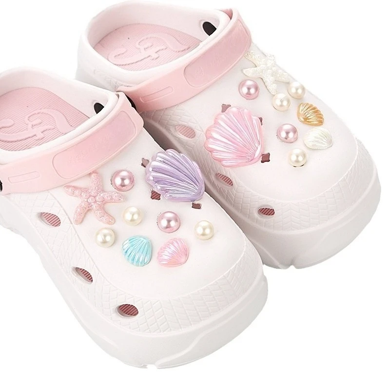 Breloques de chaussures d'été, 18 pièces, bricolage, coquille d'étoile de mer, artisanat, décoration de chaussures, breloques à boucle, accessoires de chaussures à trous