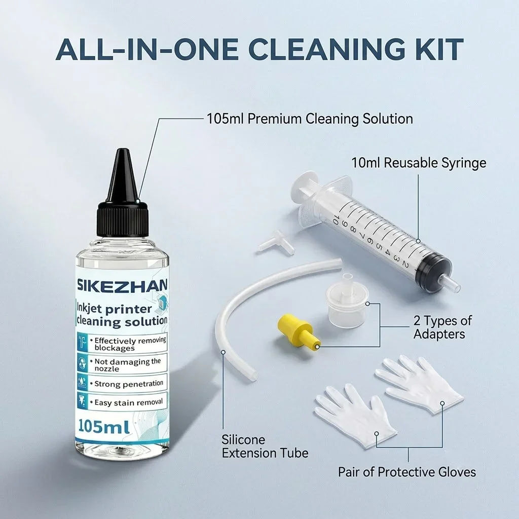 Universal Inkjet Printer Printhead Cleaner Solution Kit with Syringe Accessories Unclogging Liquid Fluid 105ml - SIKEZHAN