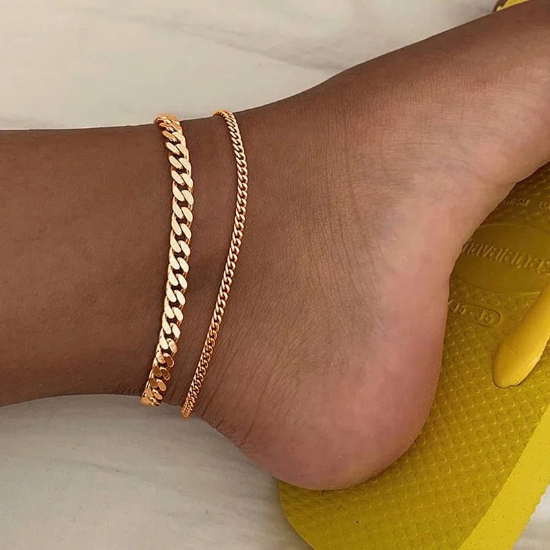 punk Double-layer Cuban alloy ankle chain suitable for party gathering beach vacation worn by both men and women