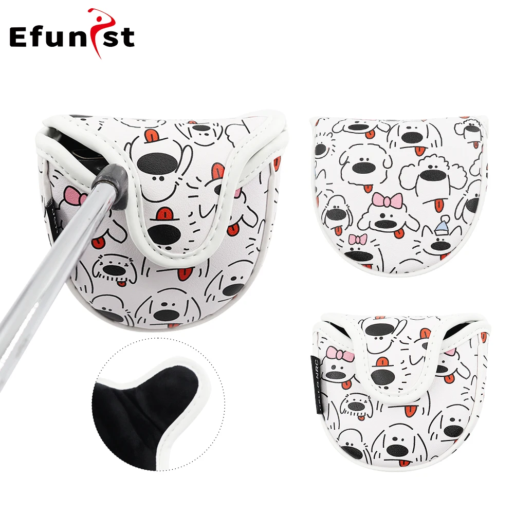 Golf Putter Cover Cartoon Cute Puppy Pattern PU Leather Magnetic Closure For Mallet Putter Golf Club Protector Head Covers