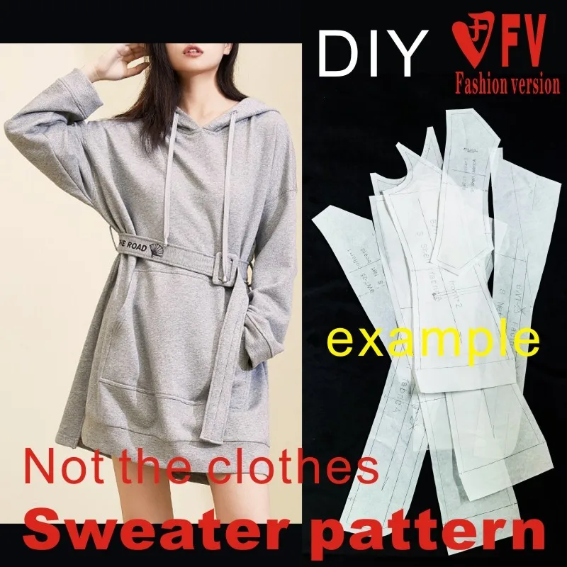 Clothing pattern women's fashion hooded sweater dress cutting design drawings 1:1 pattern physical BWY-25