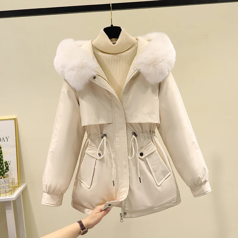 

Parkas Puff Women Womens Fall V-Neck Flap Long Fabric Baffled French Style Camouflage Attractive Vintage Fashion Collarless Girl