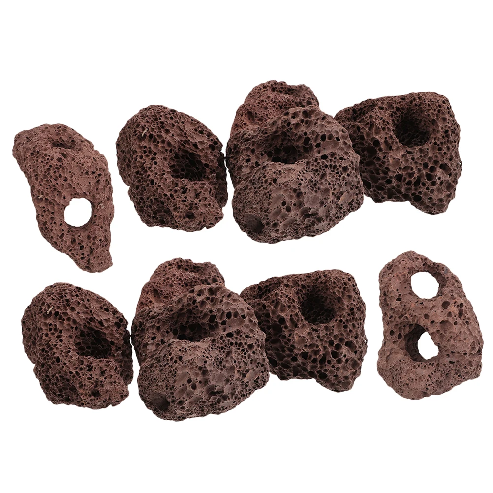 

8Pcs Volcanic Stone Ornament for Fish Tank Aesthetic Landscape Decoration Dual Hole Design Planting Ring Cup 16mm