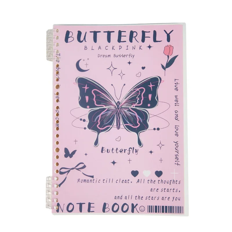 1 Pc Sweet Cool Notebook for Student Girl Retro American Style Butterfly Puppy Scrapbook Horizontal Inner Page Journal Notepad