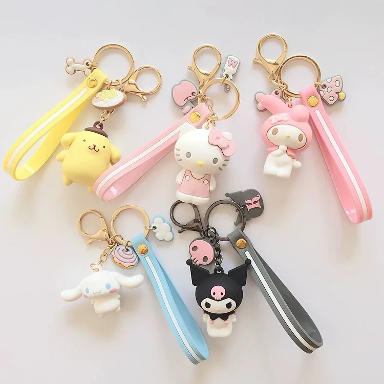 Cartoon Sanrio Kuromi Keychain Silicone Key Ring Hellokitty Melody Backpack Cinnamoroll Pendant Jewelry Accessories